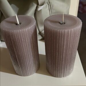 Elegant Ribbed Pillar Candles - Set of 2